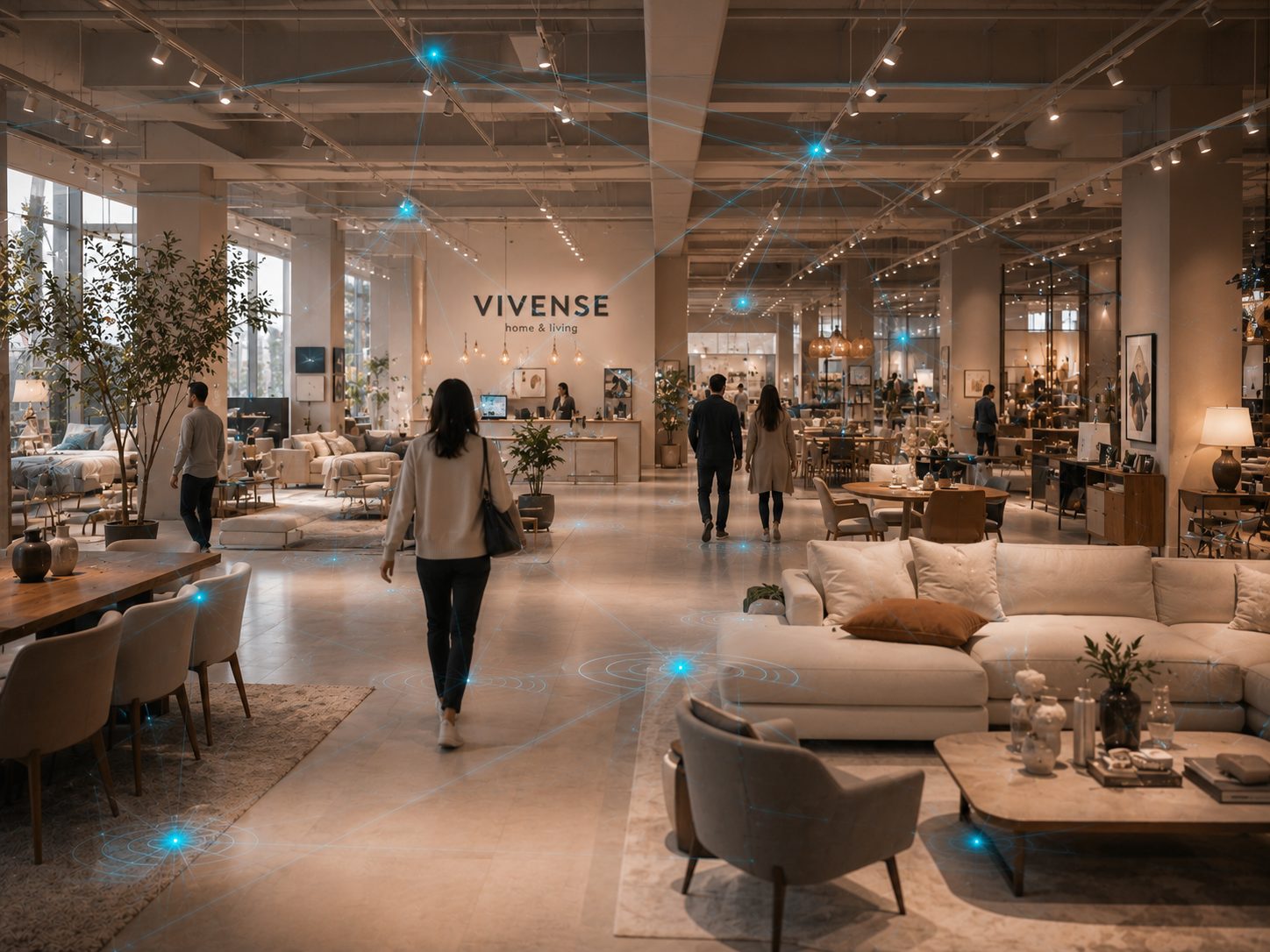 Vivense furniture retail showroom floor with Bon people-counting and staff-tracking