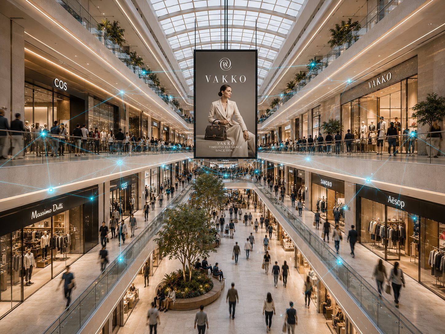 Galería de centro comercial con la capa de inteligencia de Bon al descubierto